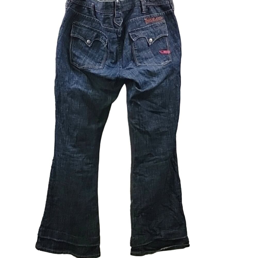 Parasuco Y2K Flare leg 9-in rise Distressed denim Dark wash jeans, Women's SZ 33